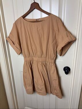 Free People Beige Short-Sleeve Elastic-Waist Peplum Tunic